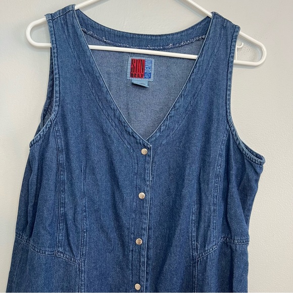 Vintage Sun Belt Denim Snap Button Up Maxi Dress Sleeveless Sz L Cotton A Line - Picture 2 of 9